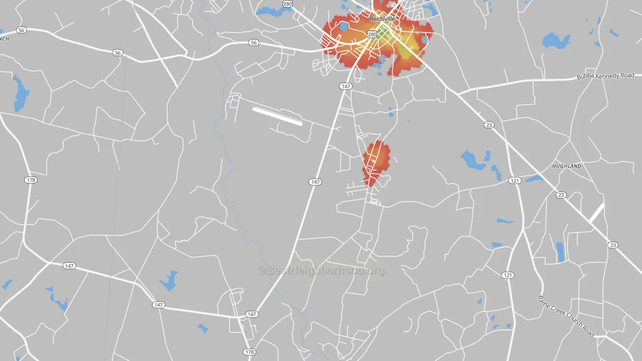 Walk Grade map of 30453, GA, walkable areas in green and car-dependent areas in red