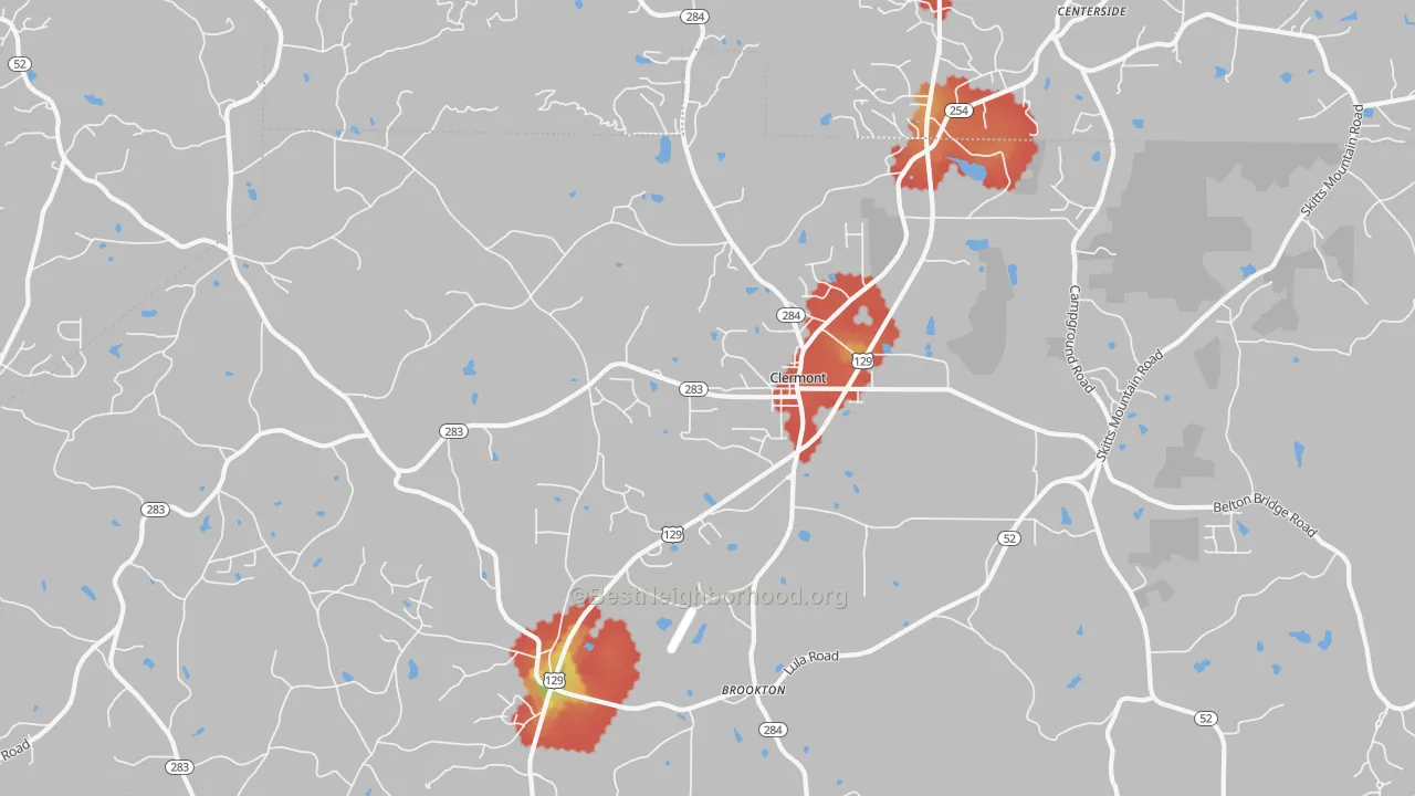 Walk Grade map of 30527, GA, walkable areas in green and car-dependent areas in red