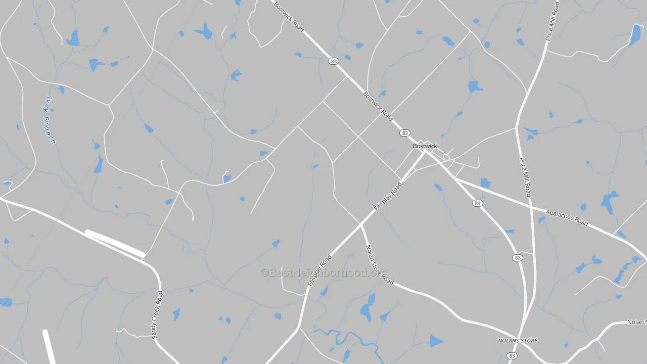 Walk Grade map of 30623, GA, walkable areas in green and car-dependent areas in red