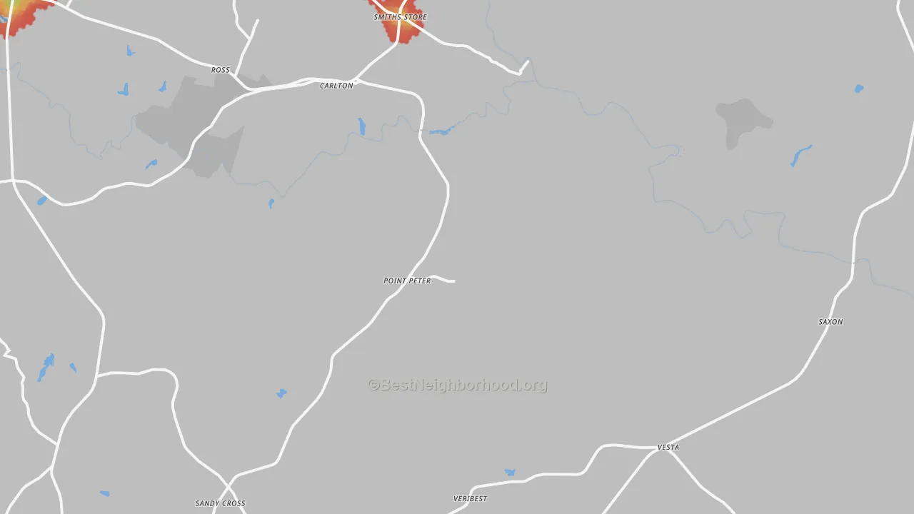 Walk Grade map of 30627, GA, walkable areas in green and car-dependent areas in red