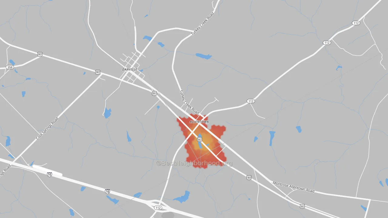 Walk Grade map of 31003, GA, walkable areas in green and car-dependent areas in red