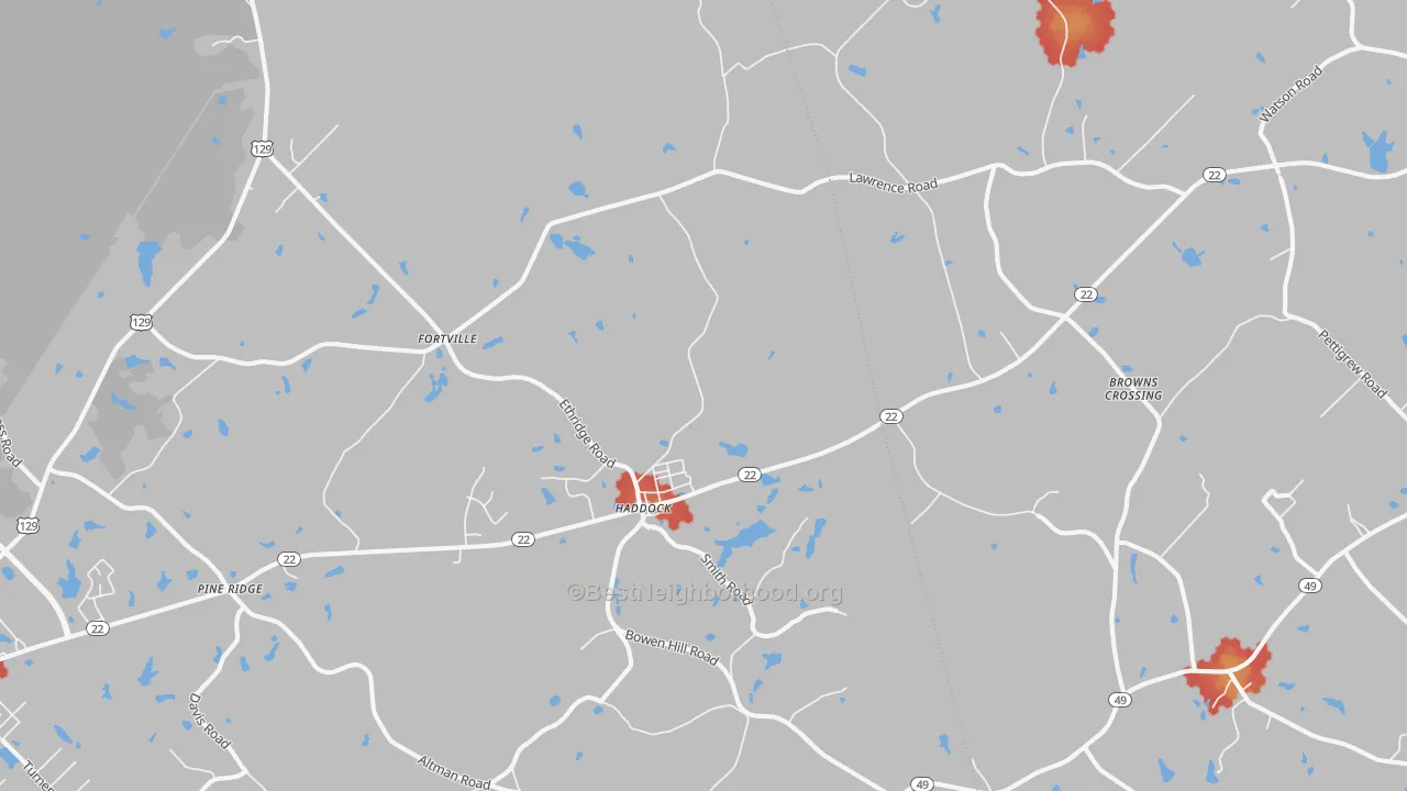 Walk Grade map of 31033, GA, walkable areas in green and car-dependent areas in red