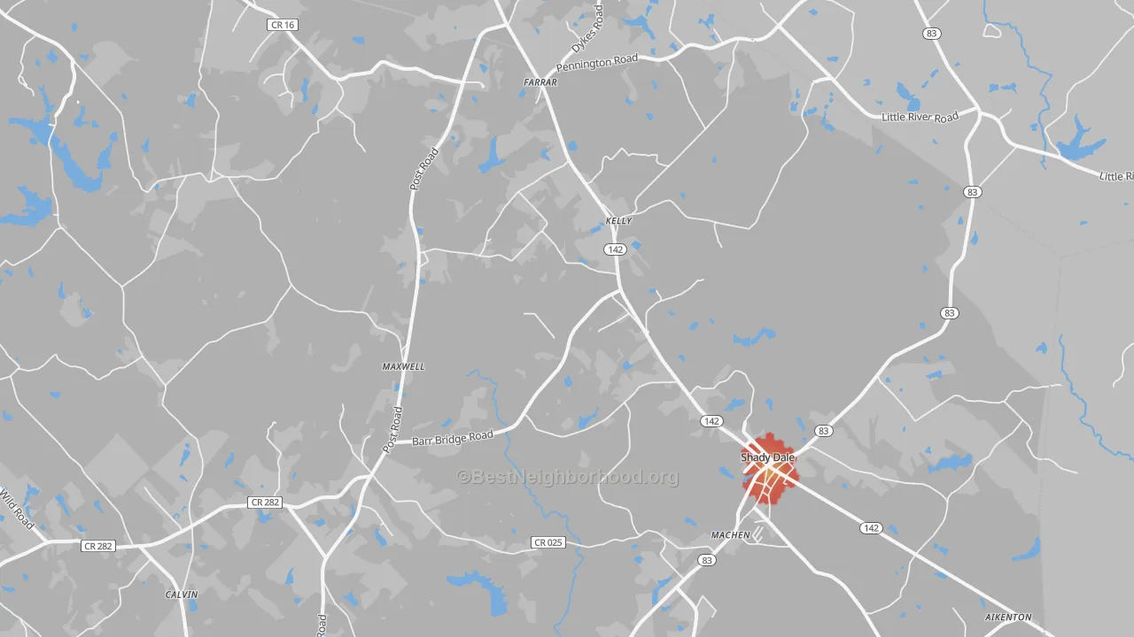 Walk Grade map of 31085, GA, walkable areas in green and car-dependent areas in red