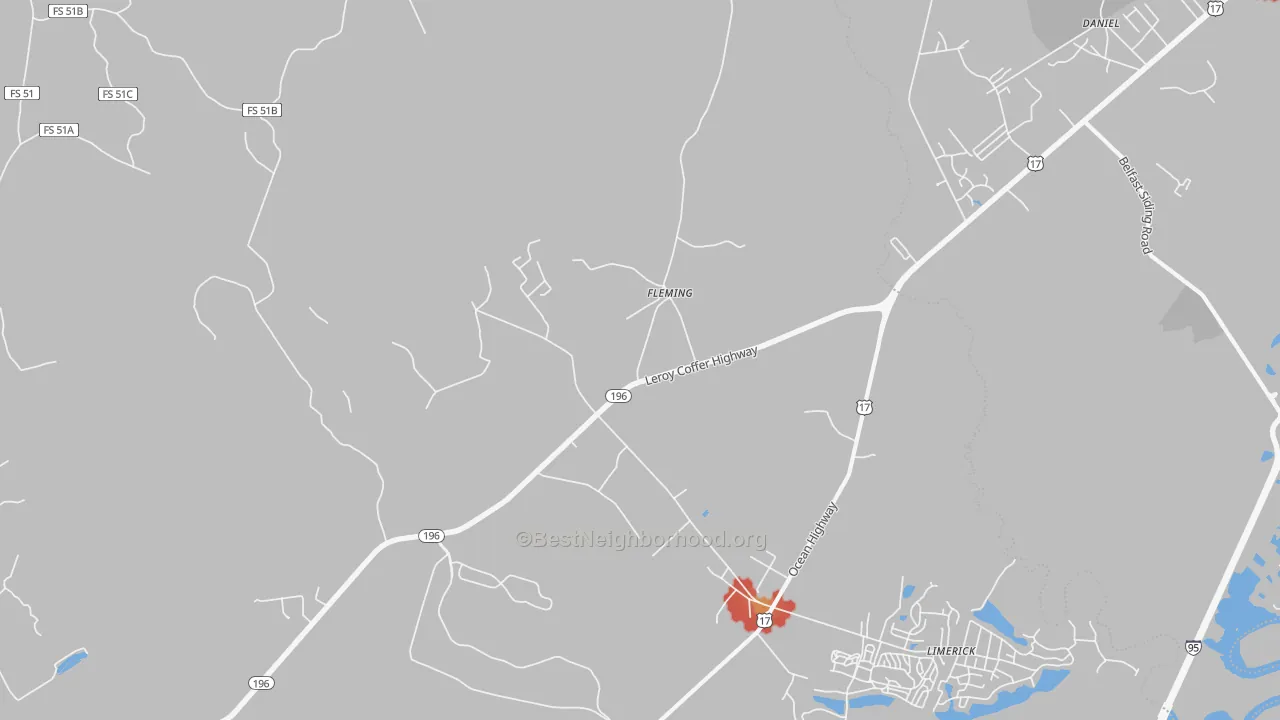 Walk Grade map of 31309, GA, walkable areas in green and car-dependent areas in red