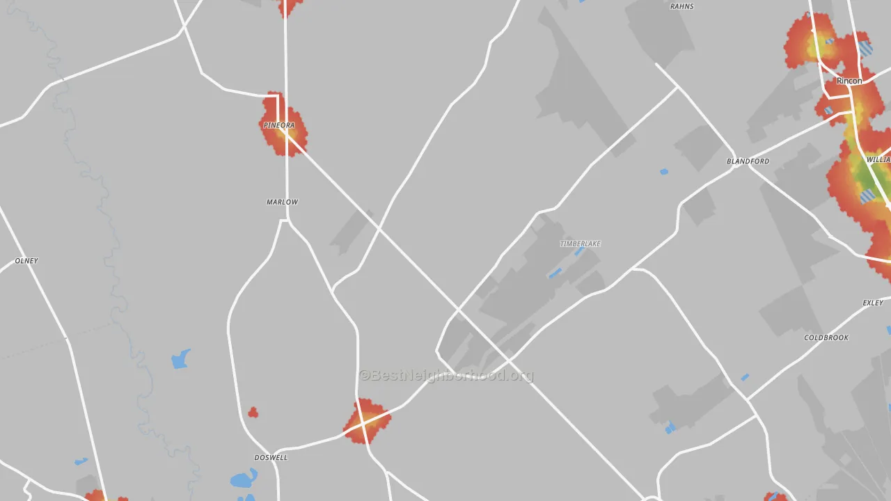 Walk Grade map of 31312, GA, walkable areas in green and car-dependent areas in red