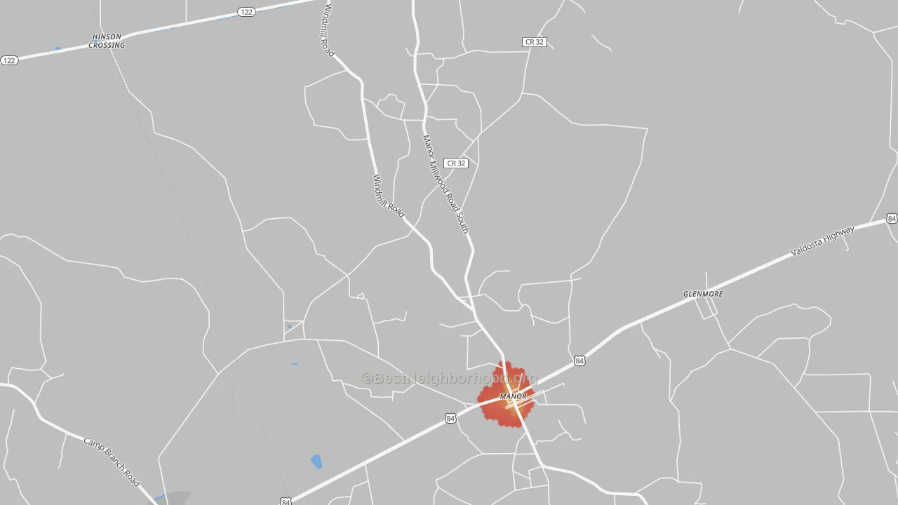 Walk Grade map of 31550, GA, walkable areas in green and car-dependent areas in red