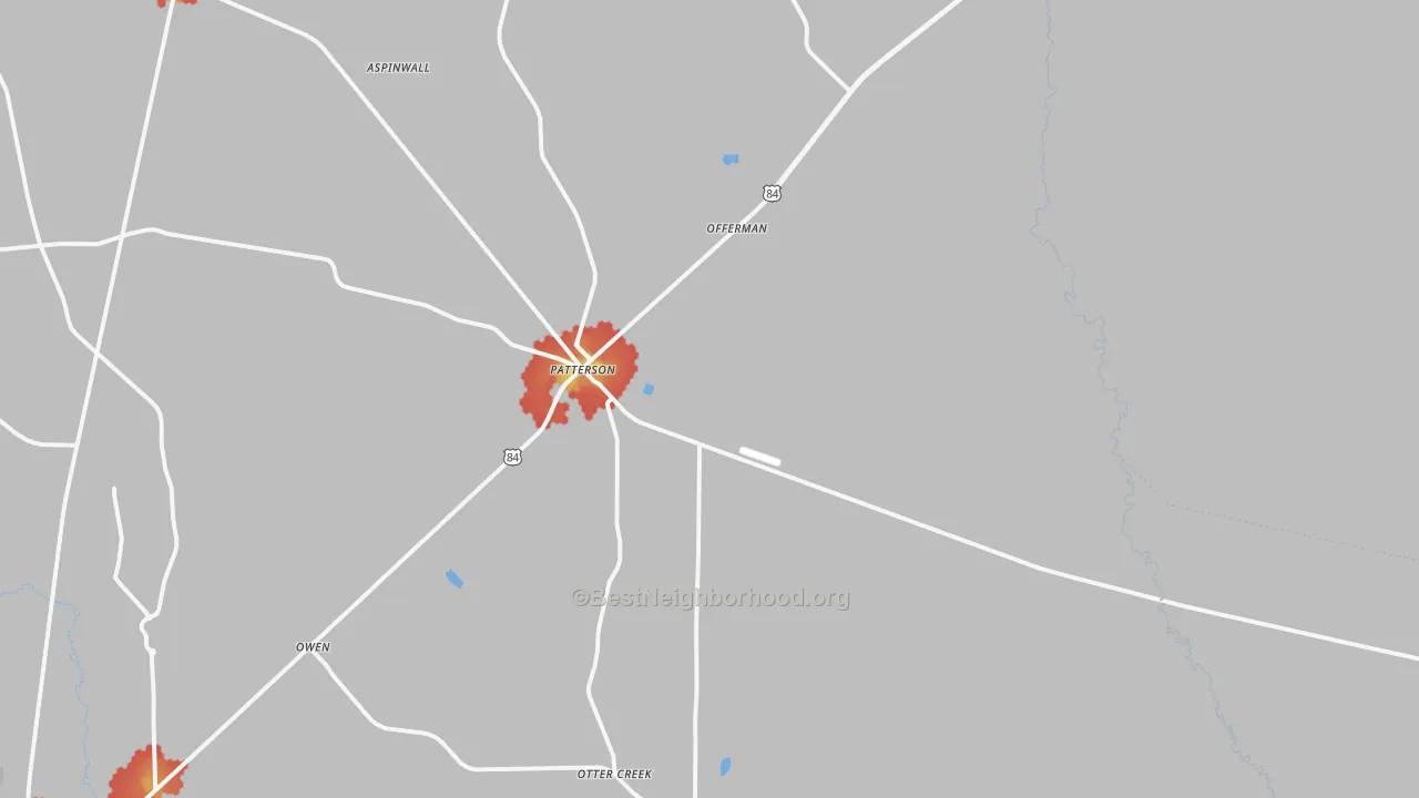 Walk Grade map of 31557, GA, walkable areas in green and car-dependent areas in red