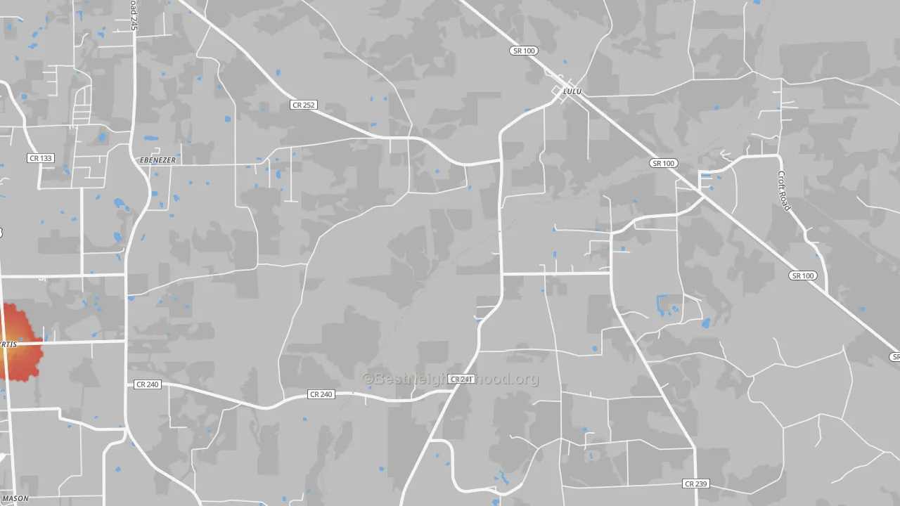 Walk Grade map of 32061, FL, walkable areas in green and car-dependent areas in red