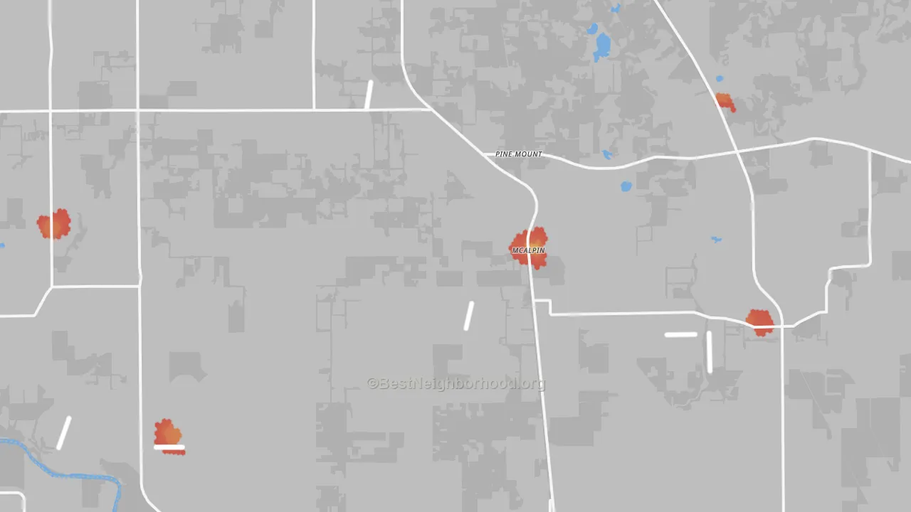 Walk Grade map of 32062, FL, walkable areas in green and car-dependent areas in red