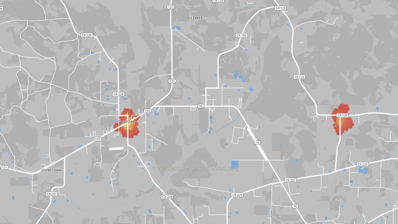 Walk Grade map of 32083, FL, walkable areas in green and car-dependent areas in red