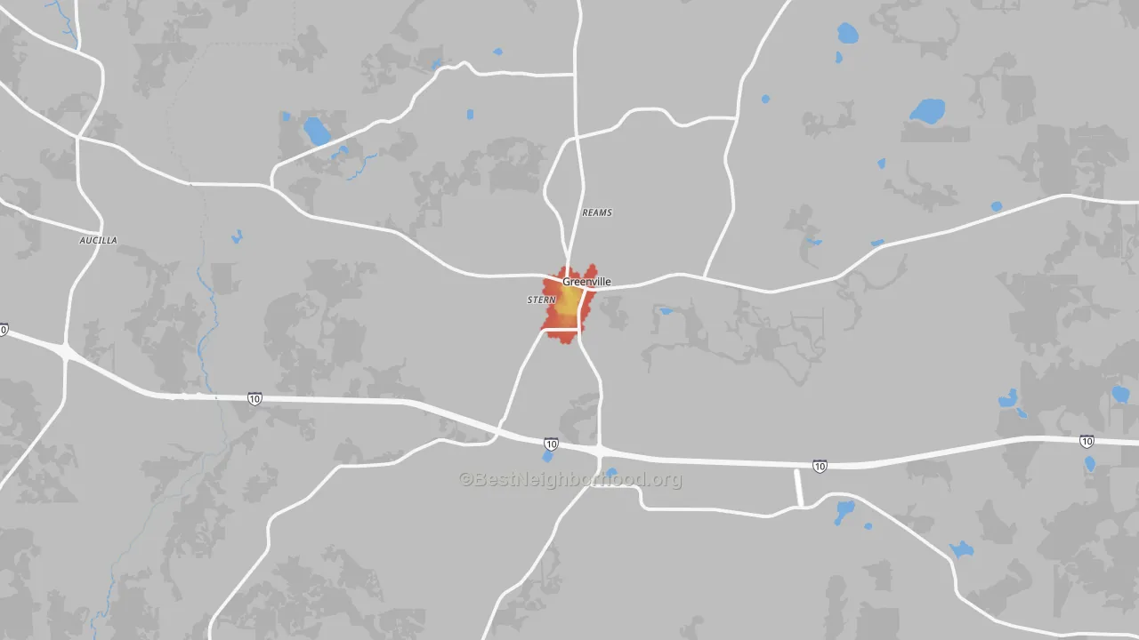 Walk Grade map of 32331, FL, walkable areas in green and car-dependent areas in red
