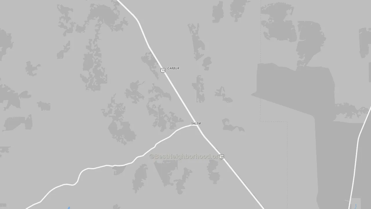 Walk Grade map of 32356, FL, walkable areas in green and car-dependent areas in red