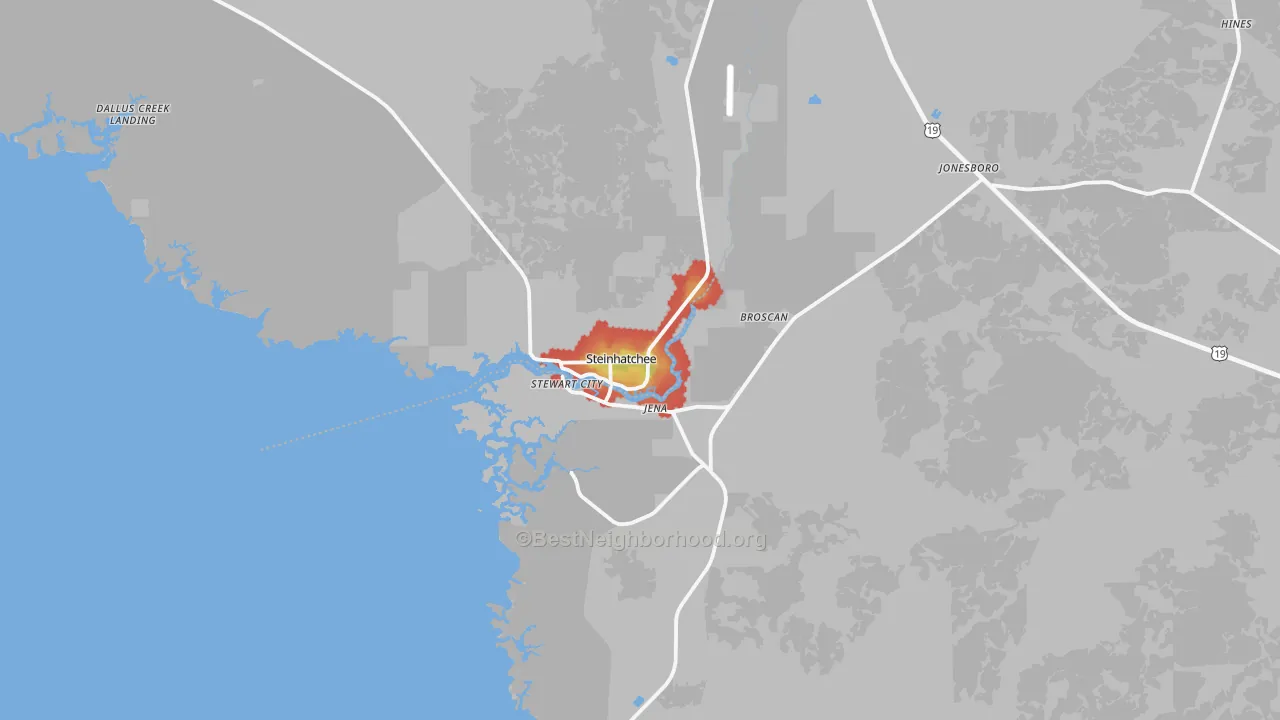 Walk Grade map of 32359, FL, walkable areas in green and car-dependent areas in red