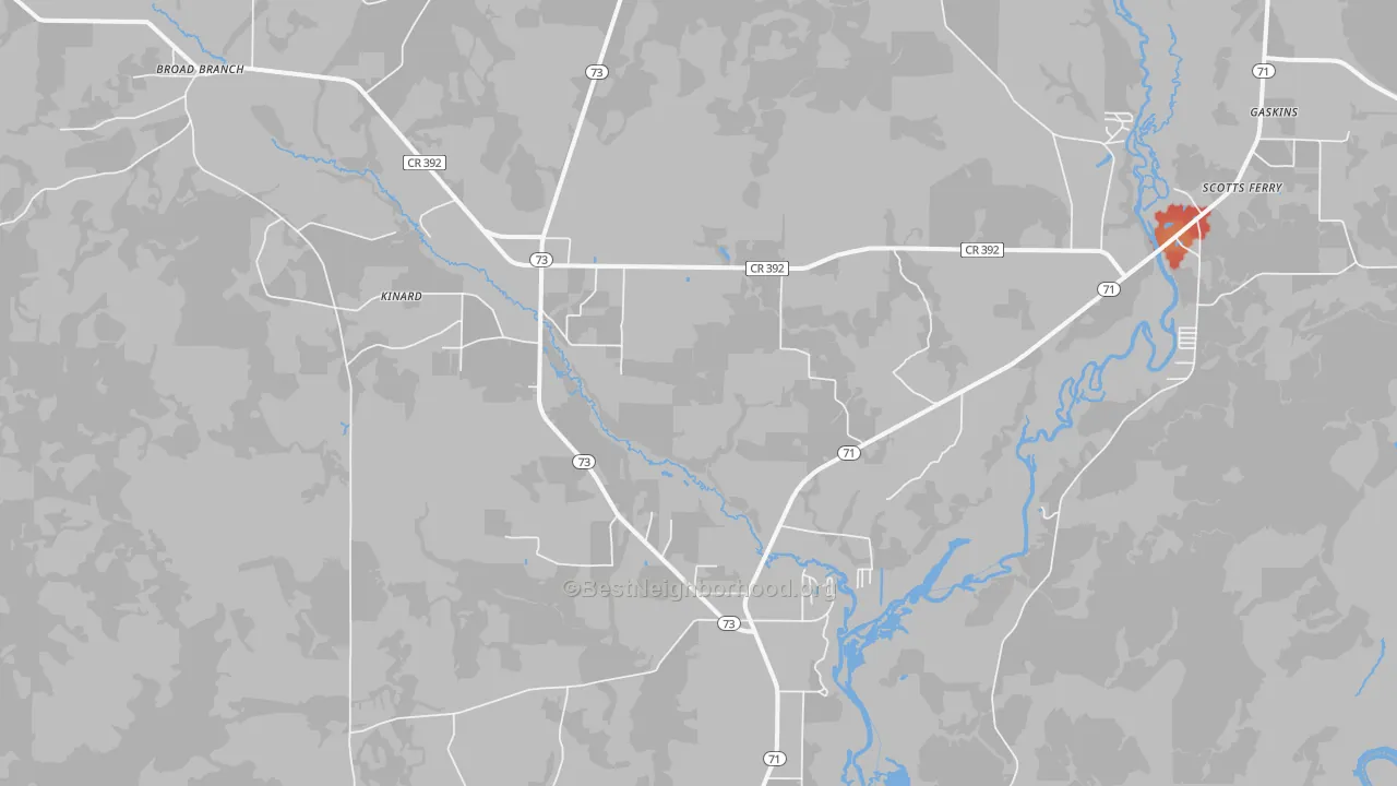 Walk Grade map of 32449, FL, walkable areas in green and car-dependent areas in red