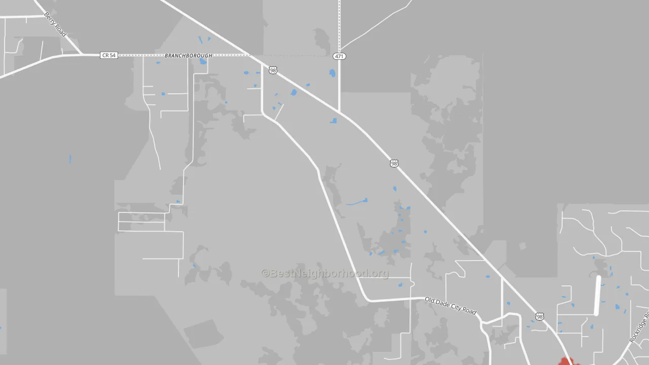 Walk Grade map of 33849, FL, walkable areas in green and car-dependent areas in red