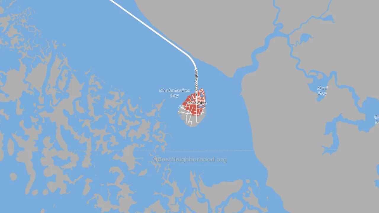 Walk Grade map of 34138, FL, walkable areas in green and car-dependent areas in red