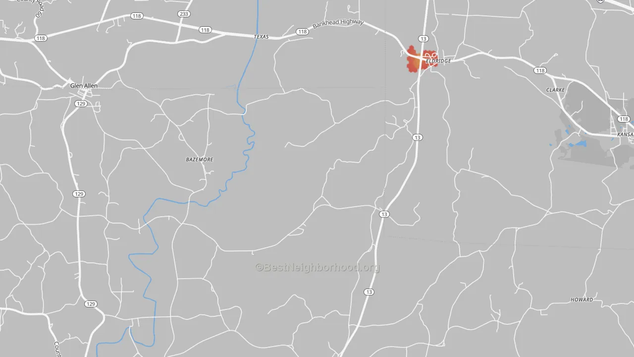 Walk Grade map of 35554, AL, walkable areas in green and car-dependent areas in red