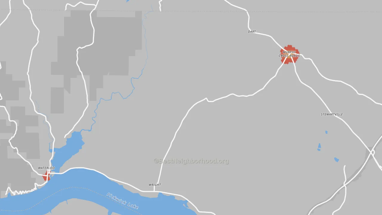 Walk Grade map of 35677, AL, walkable areas in green and car-dependent areas in red