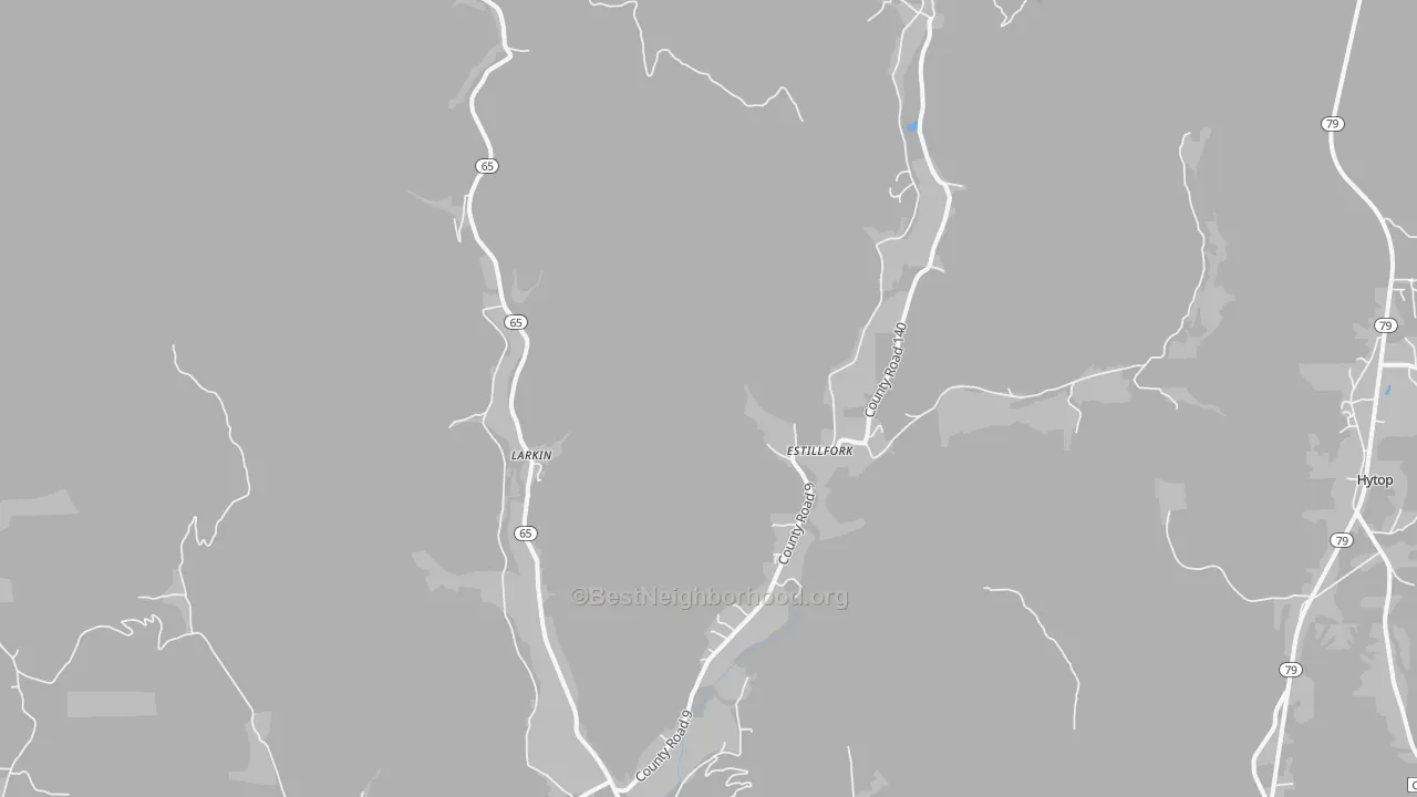 Walk Grade map of 35745, AL, walkable areas in green and car-dependent areas in red