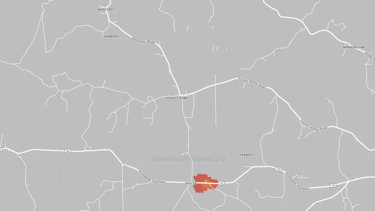 Walk Grade map of 36030, AL, walkable areas in green and car-dependent areas in red