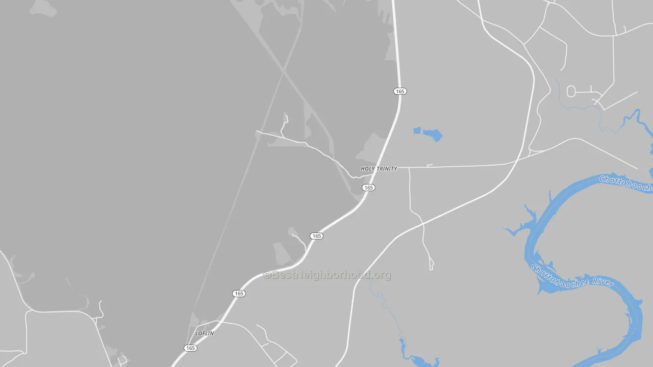Walk Grade map of 36859, AL, walkable areas in green and car-dependent areas in red