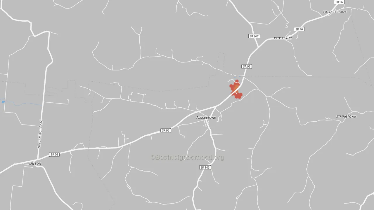 Walk Grade map of 37016, TN, walkable areas in green and car-dependent areas in red