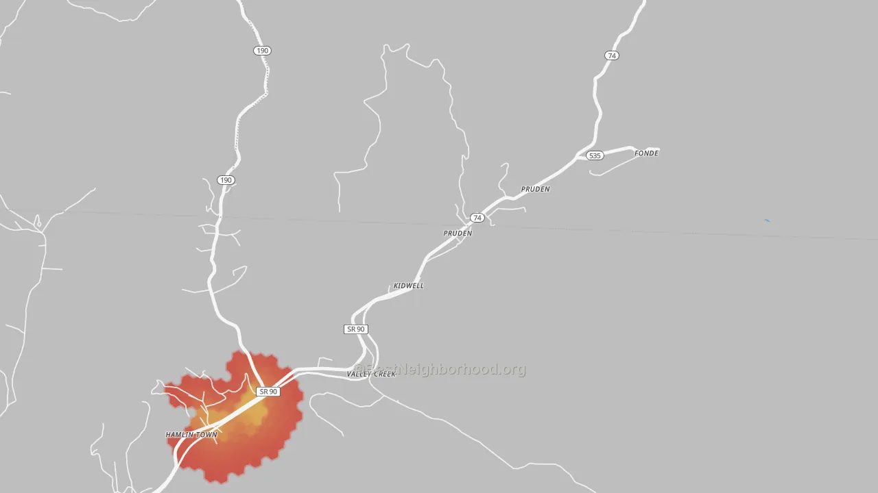 Walk Grade map of 37851, TN, walkable areas in green and car-dependent areas in red