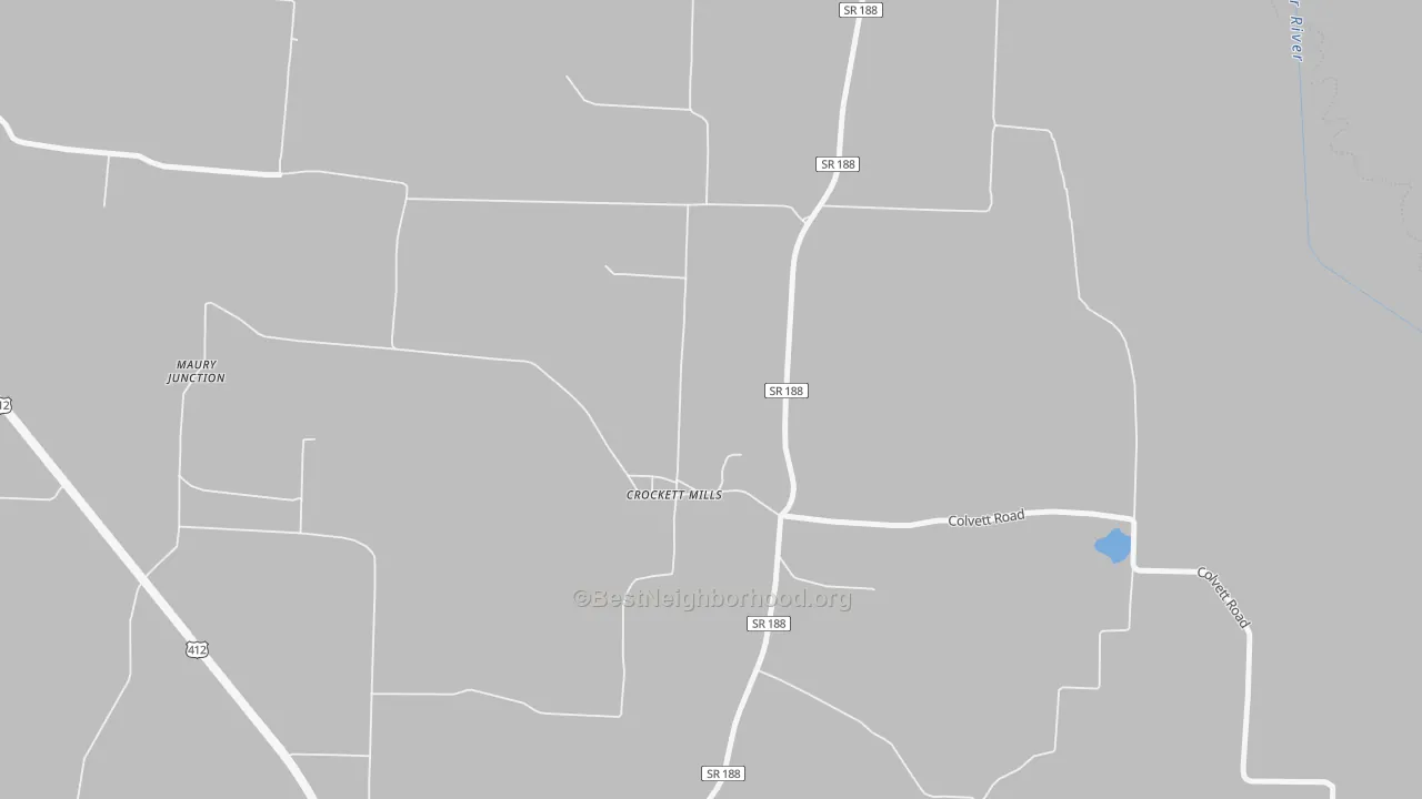 Walk Grade map of 38021, TN, walkable areas in green and car-dependent areas in red