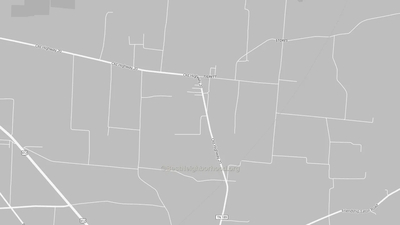 Walk Grade map of 38070, TN, walkable areas in green and car-dependent areas in red