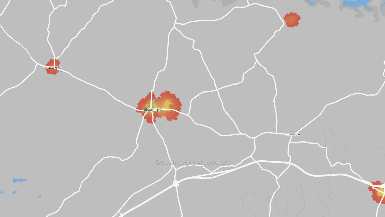 Walk Grade map of 40008, KY, walkable areas in green and car-dependent areas in red