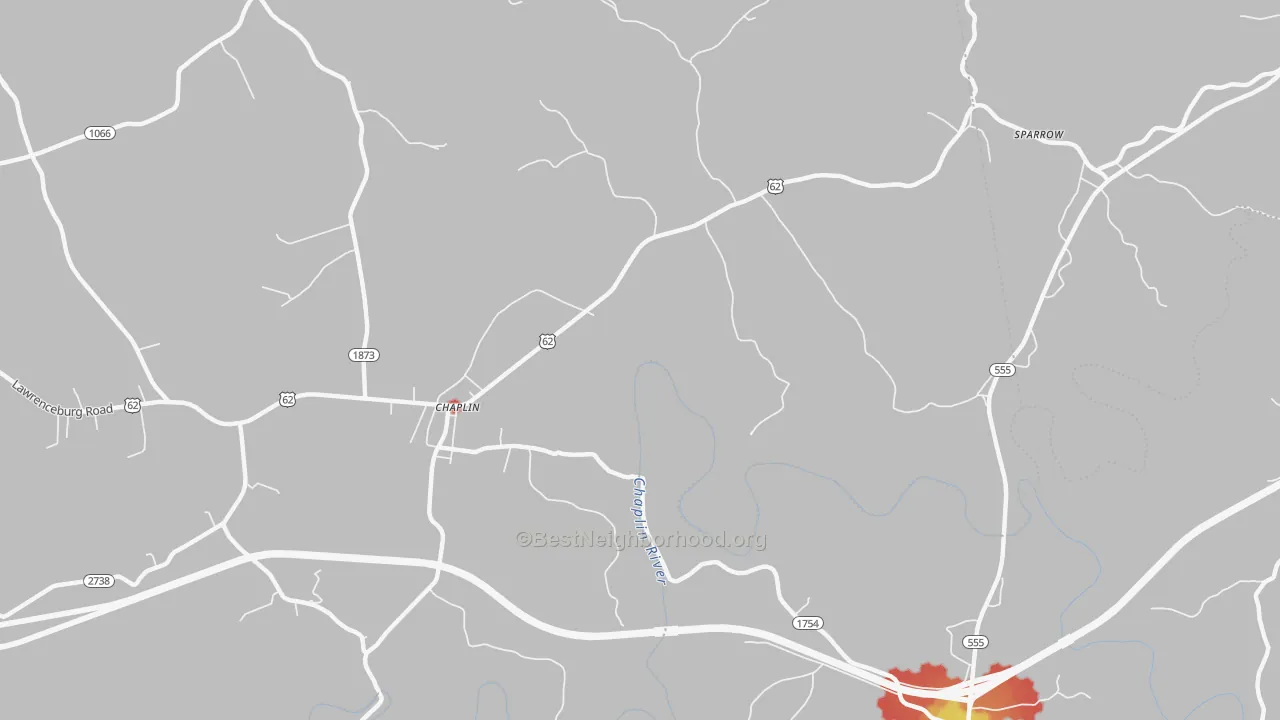 Walk Grade map of 40012, KY, walkable areas in green and car-dependent areas in red