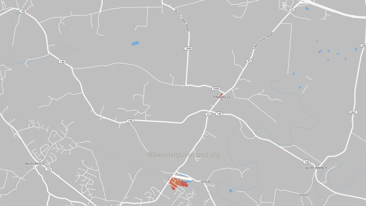 Walk Grade map of 40022, KY, walkable areas in green and car-dependent areas in red