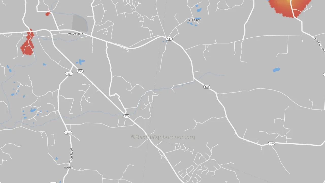 Walk Grade map of 40023, KY, walkable areas in green and car-dependent areas in red