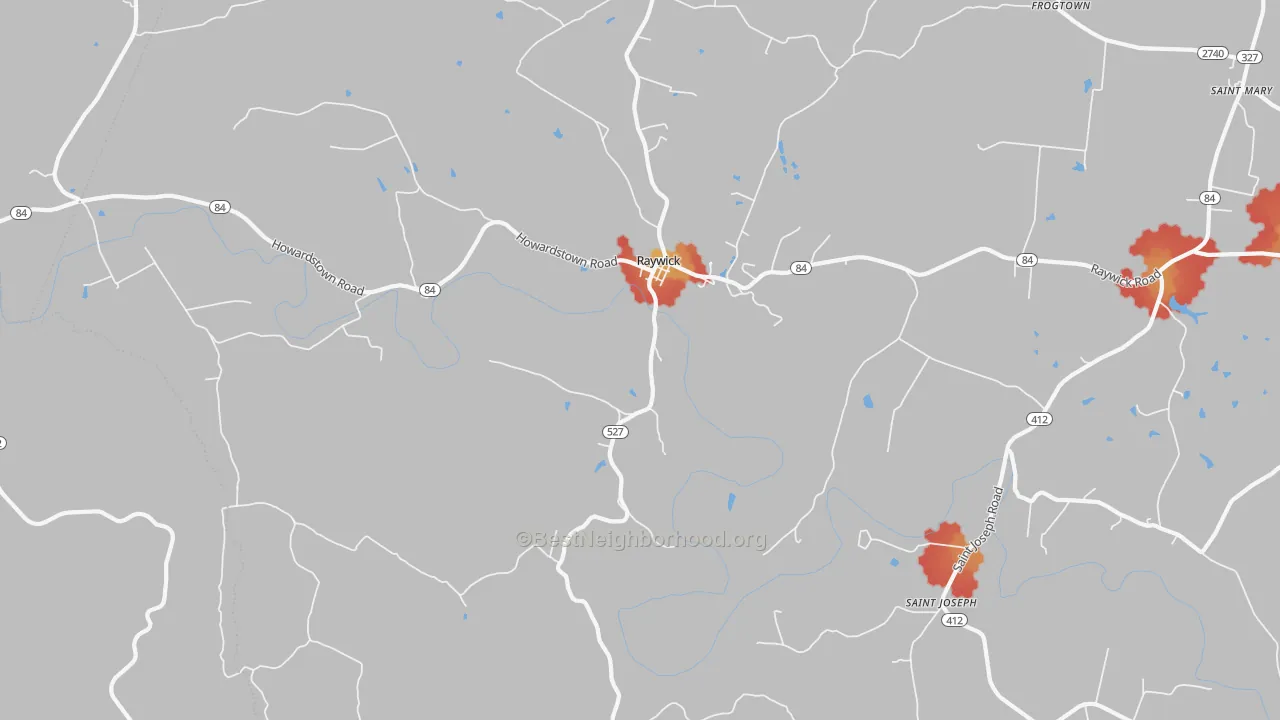 Walk Grade map of 40060, KY, walkable areas in green and car-dependent areas in red