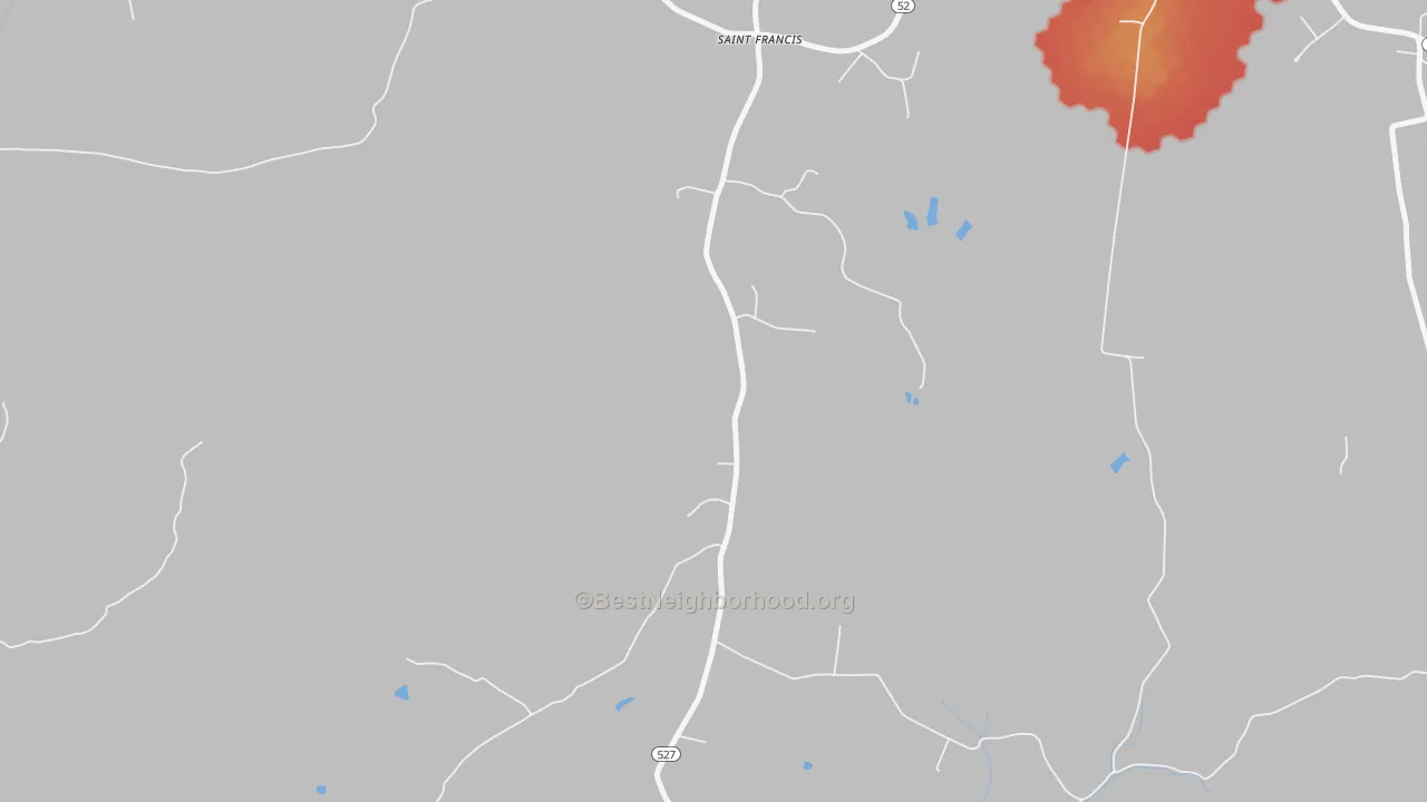 Walk Grade map of 40062, KY, walkable areas in green and car-dependent areas in red