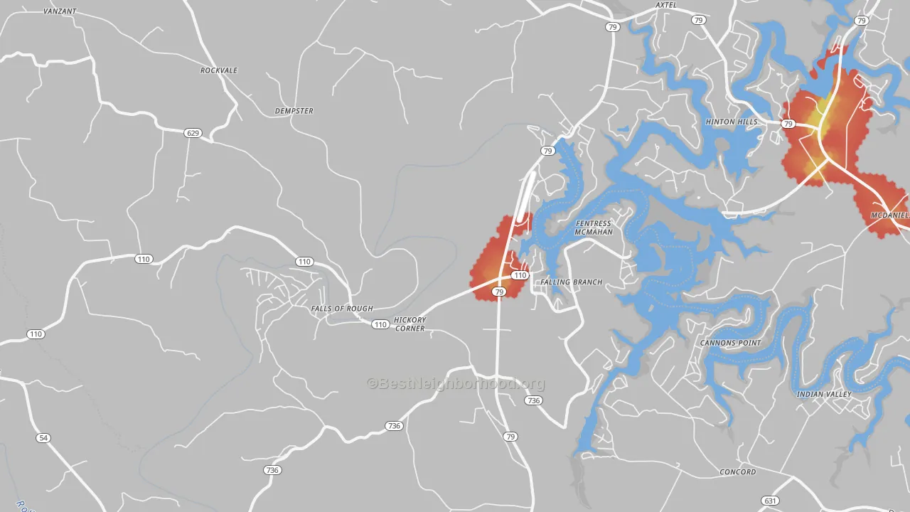 Walk Grade map of 40119, KY, walkable areas in green and car-dependent areas in red