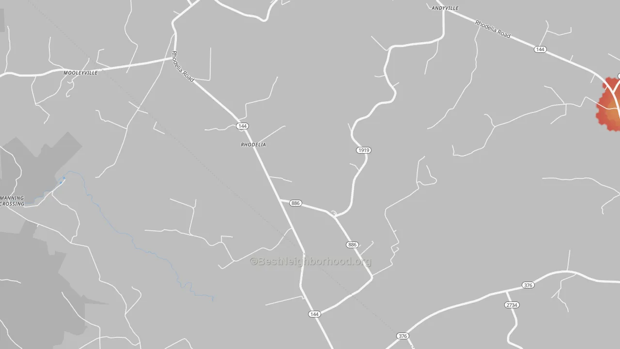 Walk Grade map of 40161, KY, walkable areas in green and car-dependent areas in red
