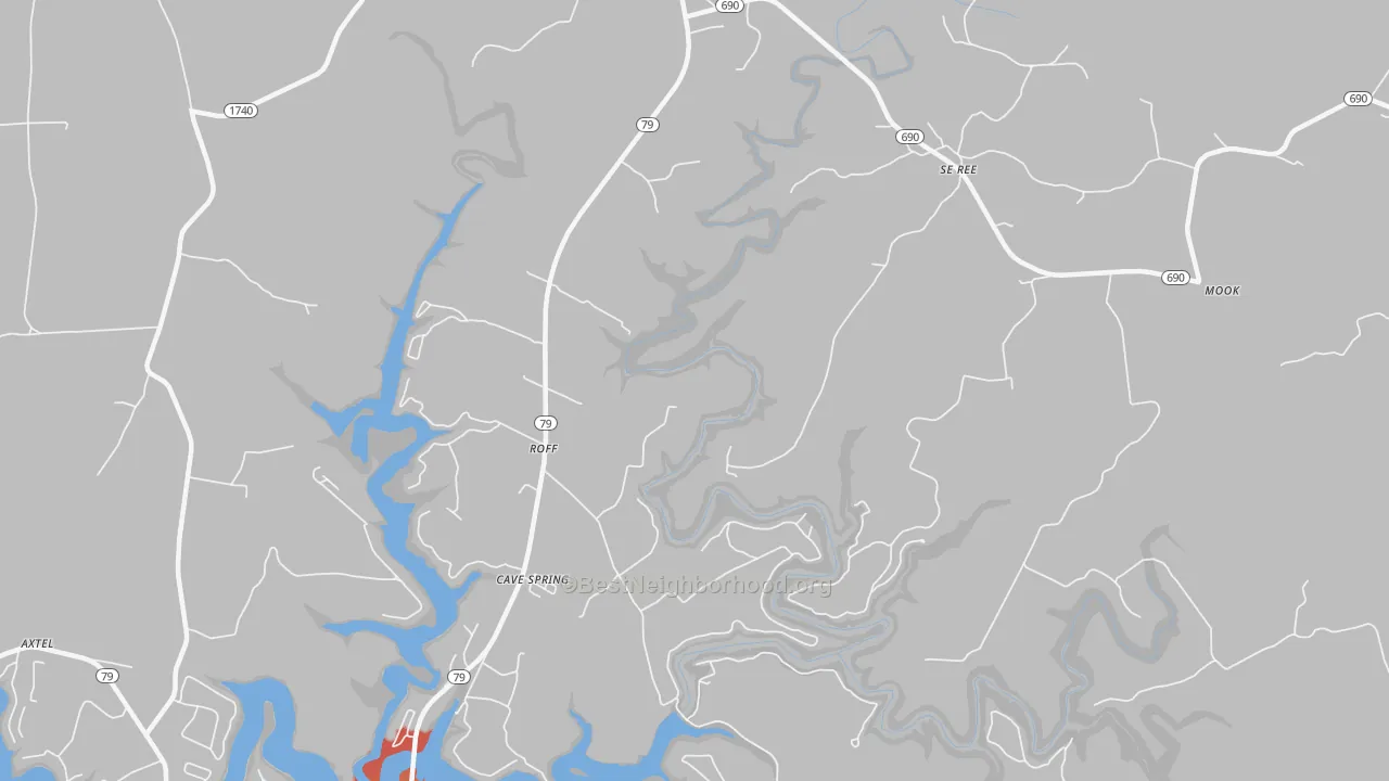 Walk Grade map of 40178, KY, walkable areas in green and car-dependent areas in red