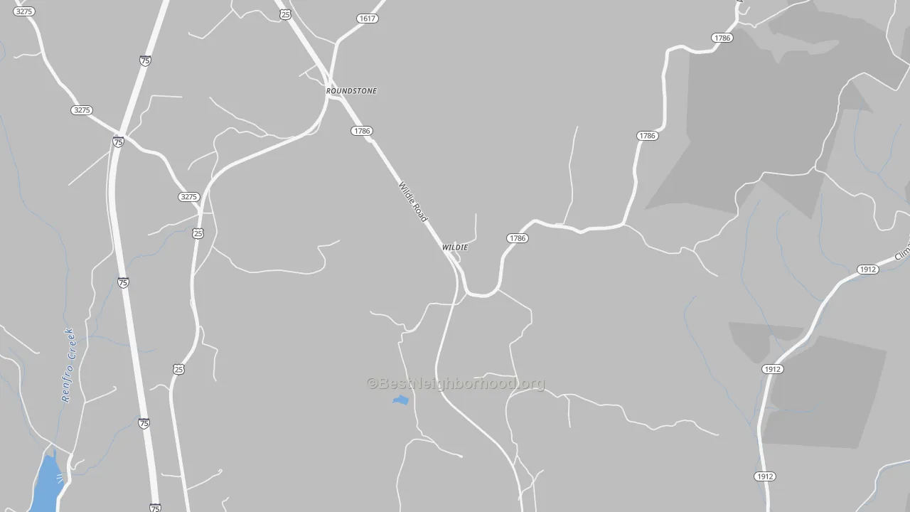 Walk Grade map of 40492, KY, walkable areas in green and car-dependent areas in red