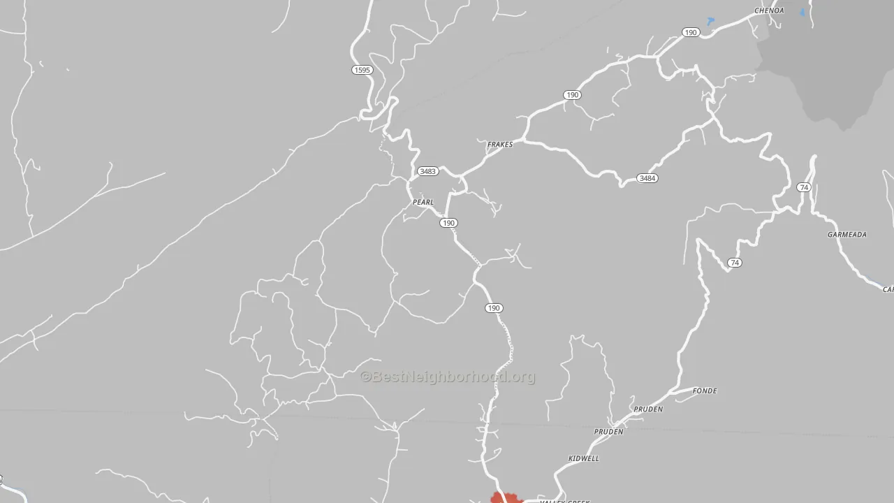 Walk Grade map of 40940, KY, walkable areas in green and car-dependent areas in red