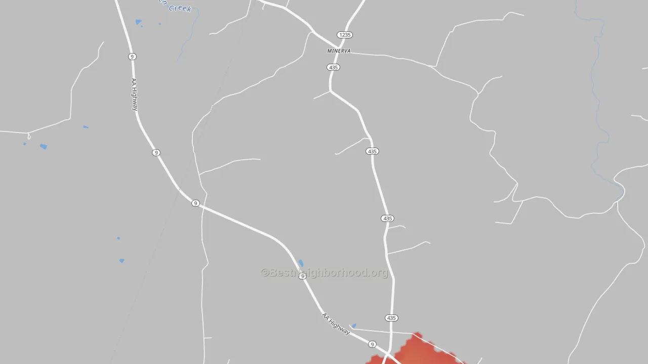 Walk Grade map of 41062, KY, walkable areas in green and car-dependent areas in red