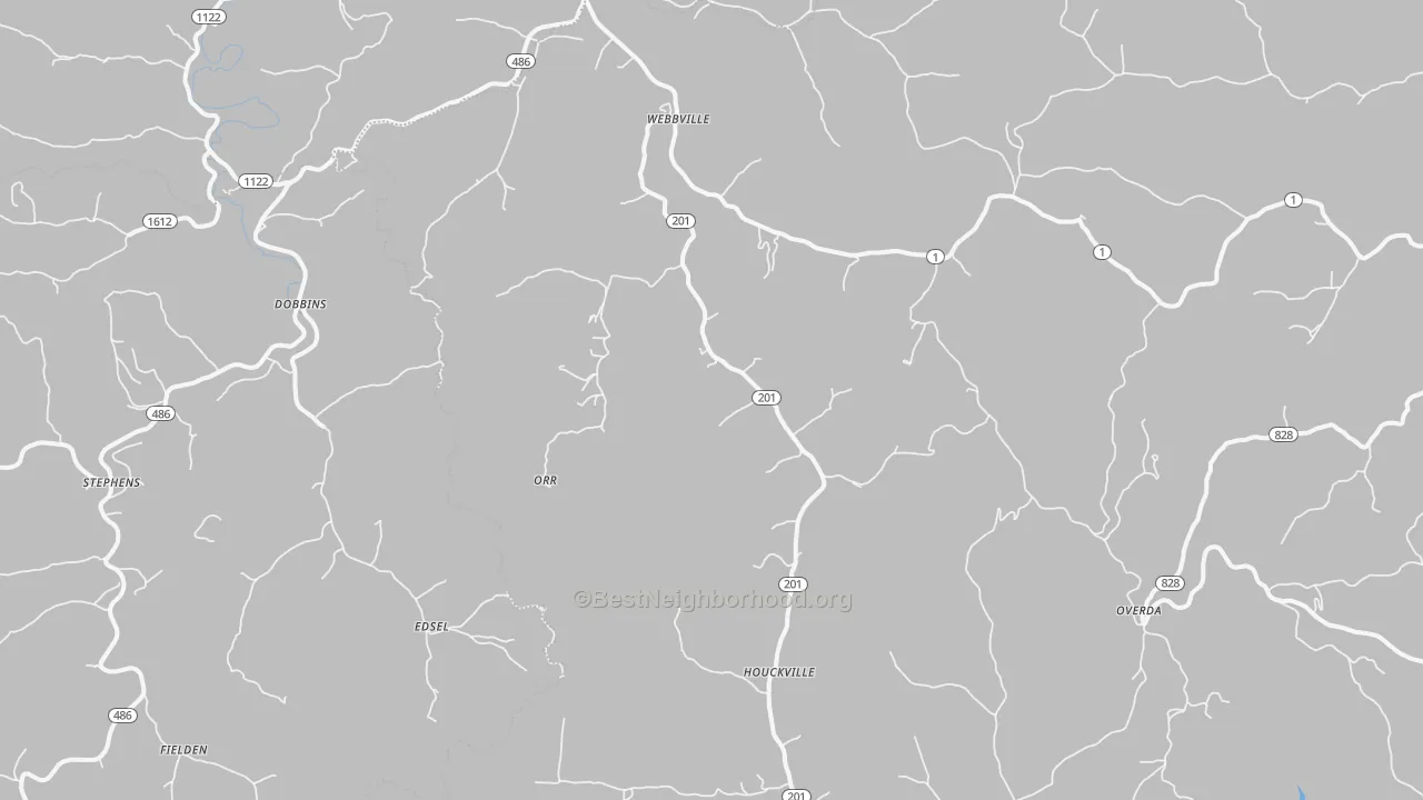 Walk Grade map of 41180, KY, walkable areas in green and car-dependent areas in red