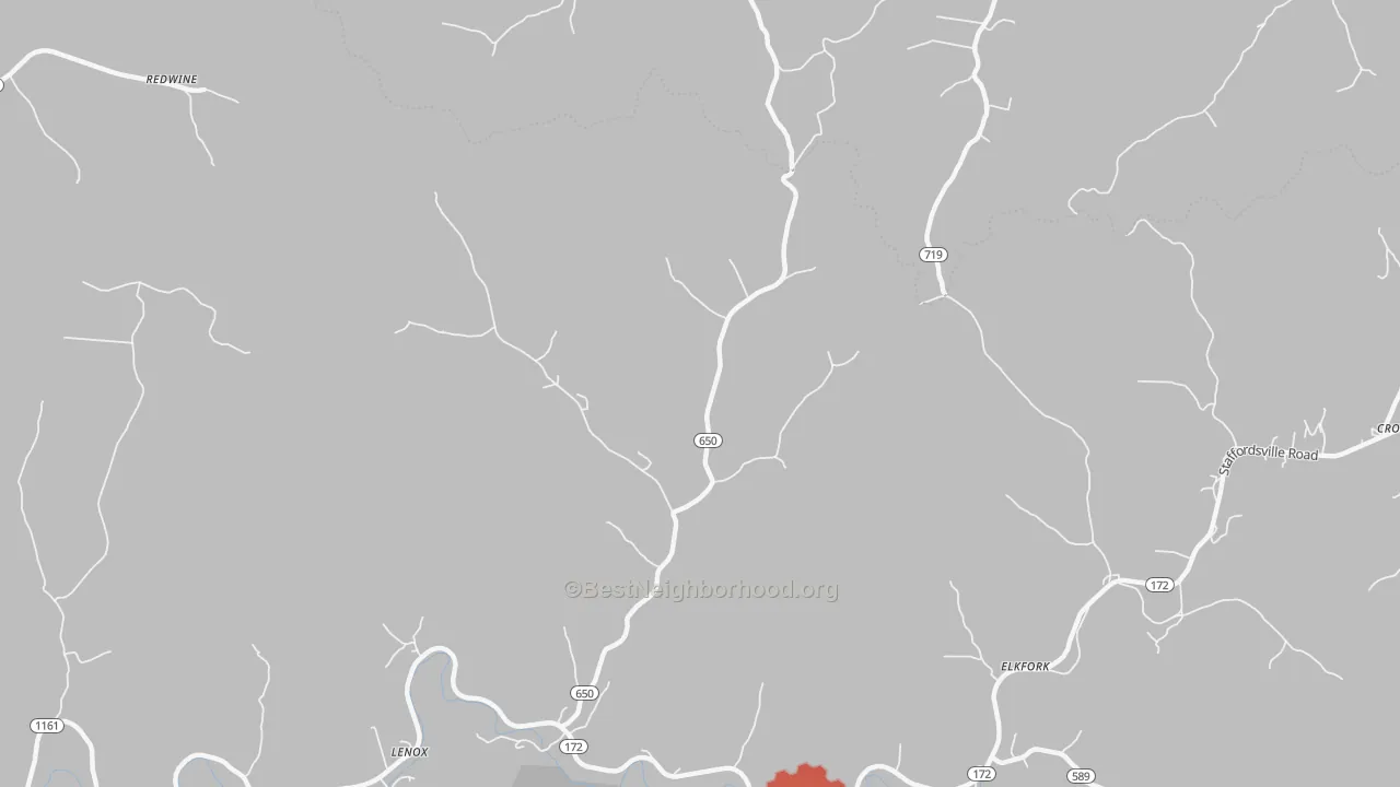 Walk Grade map of 41421, KY, walkable areas in green and car-dependent areas in red