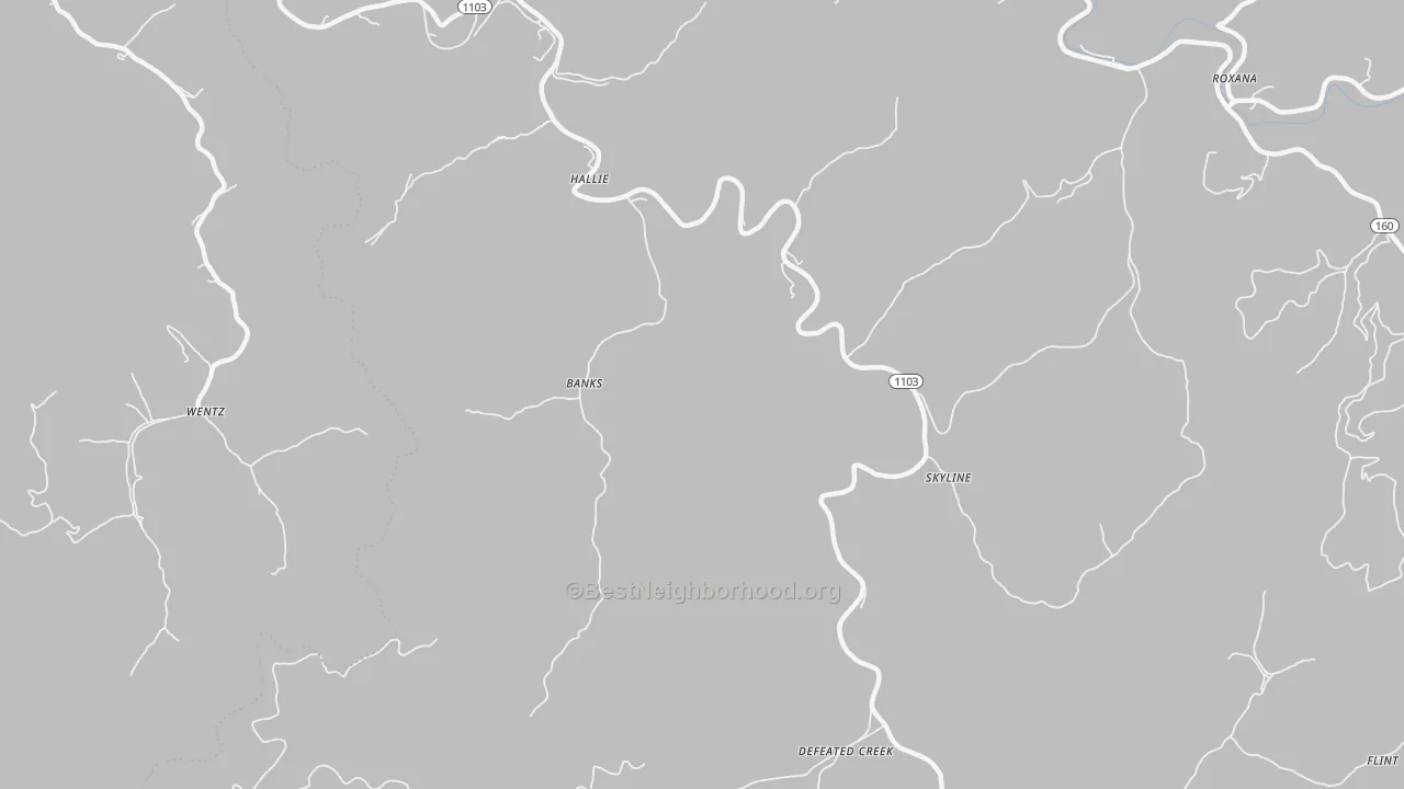 Walk Grade map of 41821, KY, walkable areas in green and car-dependent areas in red