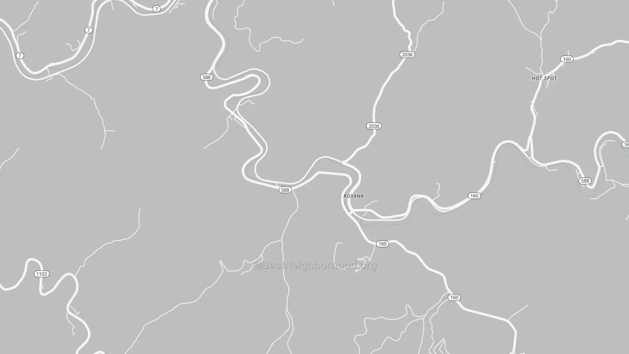 Walk Grade map of 41848, KY, walkable areas in green and car-dependent areas in red