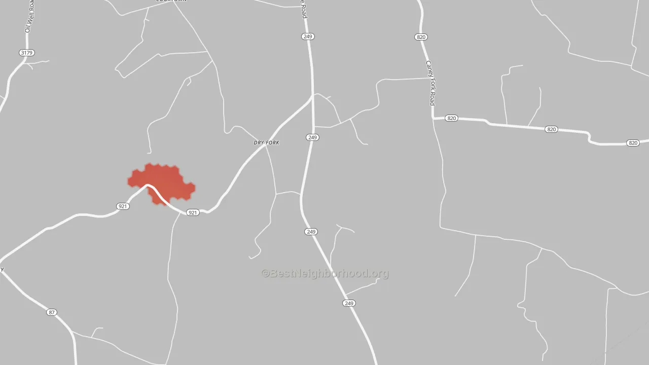 Walk Grade map of 42131, KY, walkable areas in green and car-dependent areas in red