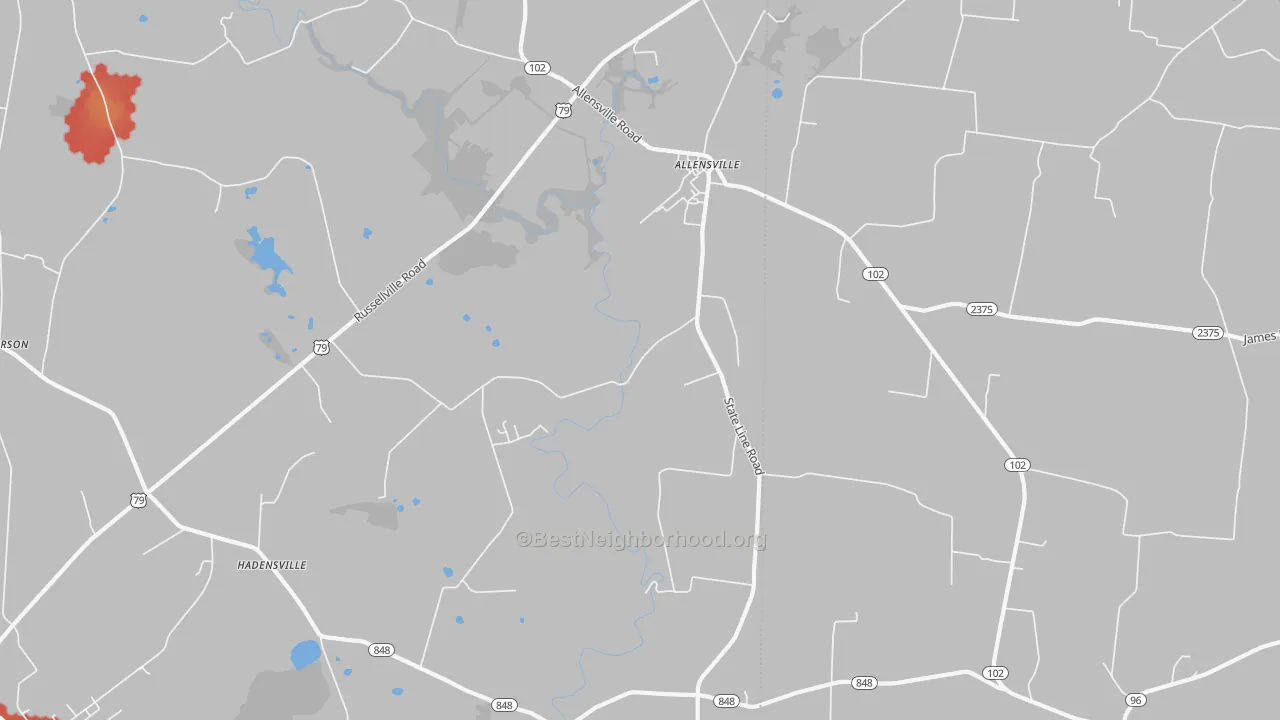 Walk Grade map of 42204, KY, walkable areas in green and car-dependent areas in red