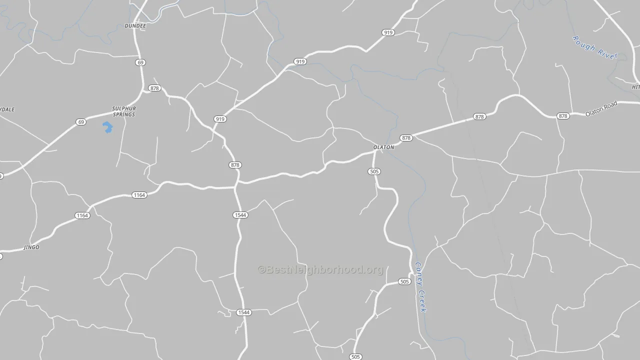 Walk Grade map of 42361, KY, walkable areas in green and car-dependent areas in red