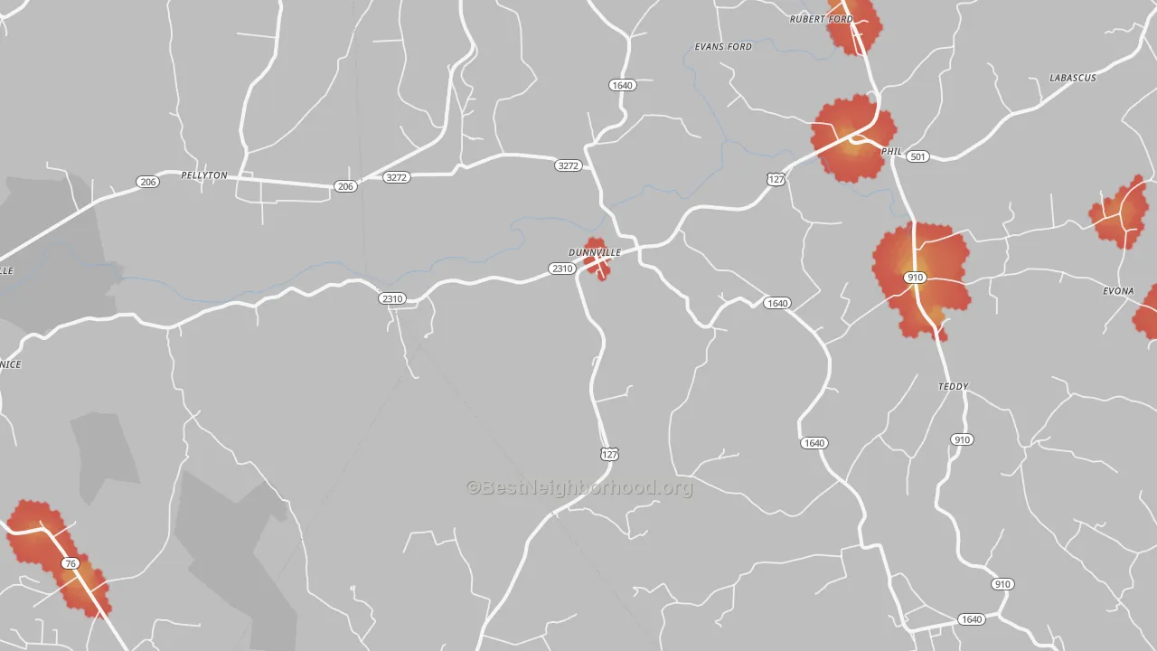 Walk Grade map of 42528, KY, walkable areas in green and car-dependent areas in red
