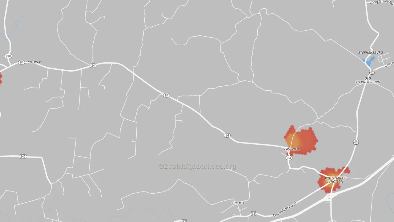 Walk Grade map of 42732, KY, walkable areas in green and car-dependent areas in red
